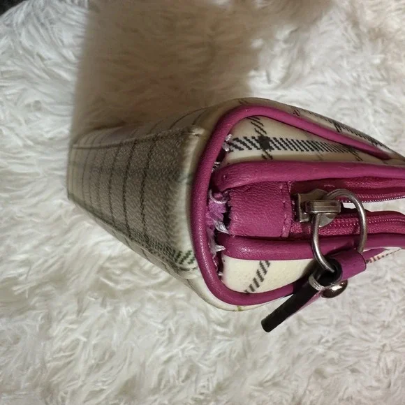 Coach Peyton Tattersall Coated Canvas and Leather Plaid Pink Stripe Cosmetic Bag - Picture 9 of 9